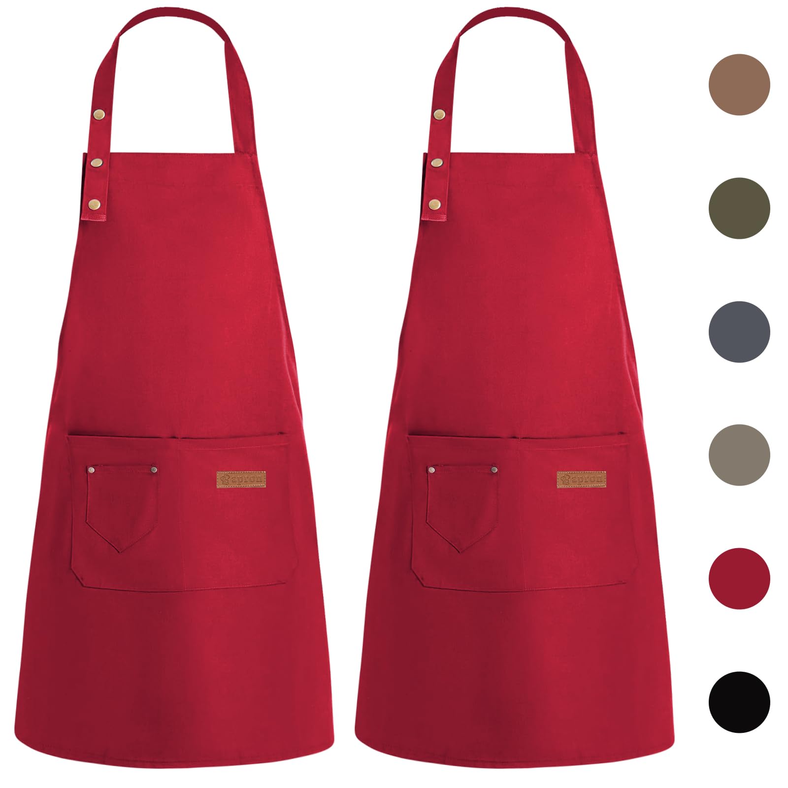 WenYa 2 Pack Kitchen Apron for Women, Unisex Adjustable Cooking Aprons with Pockets, Canvas Waterproof Apron for Home Kitchen, Restaurant, Coffee House (Burgundy)