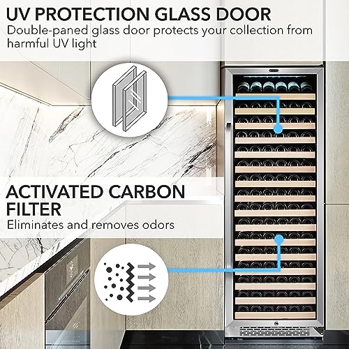 Whynter BWR-1662SD 166 Wine Bottle Built-in or Freestanding Stainless Steel Compressor Large Capacity Refrigerator Rack for Open LED Display, Black-166, Black
