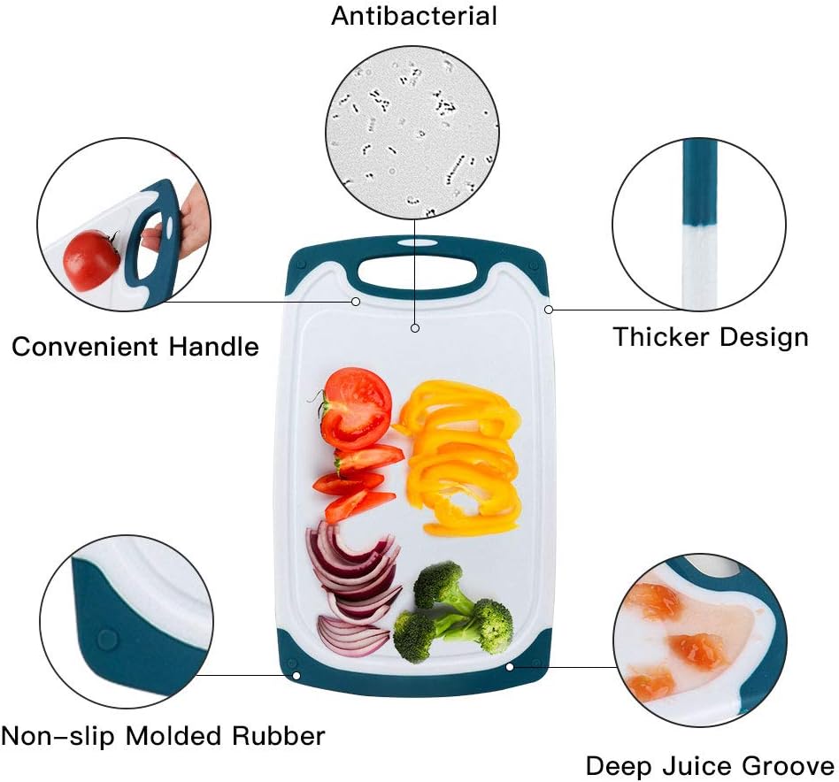 SKERITO Chopping Board Set, BPA Free Plastic Kitchen Cutting Boards with Non-Slip Feet and Deep Drip Juice Groove - Image 5