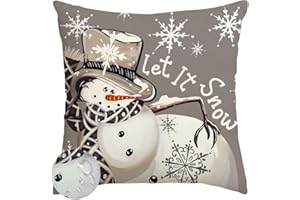 RABUSOFA Christmas Outdoor Pillow Covers 18x18 Inch Waterproof, Snowman Let It Snow Red Holiday Cushion Cases Xmas Decoration for Home Sofa Couch (Grey, 18" x 18")
