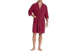 SIORO Men's Waffle Knit Robe for Summer, Short Lightweight Bathrobe with Pockets and Kimono, 3/4 Sleeves Loungewear for Spa