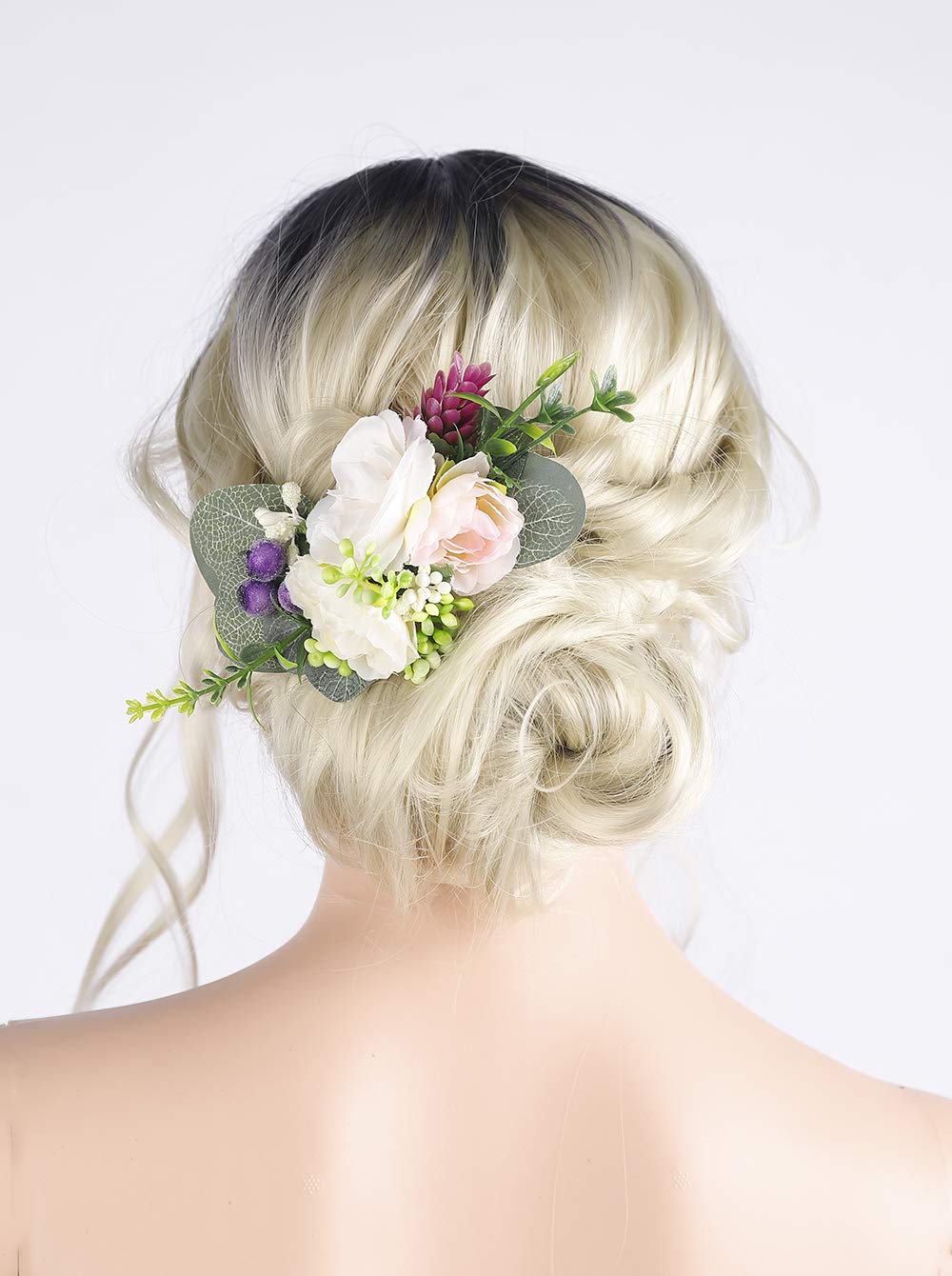 Anglacesmade Bridal Ivory Flowers Hair Comb Floral Hair Clip Burgundy Hair Clip Wedding Headpiece Blush Hair Accessories Bride Bridesmaid Flower Girl Hairpiece Wedding Hair Jewelry for Women and Girls