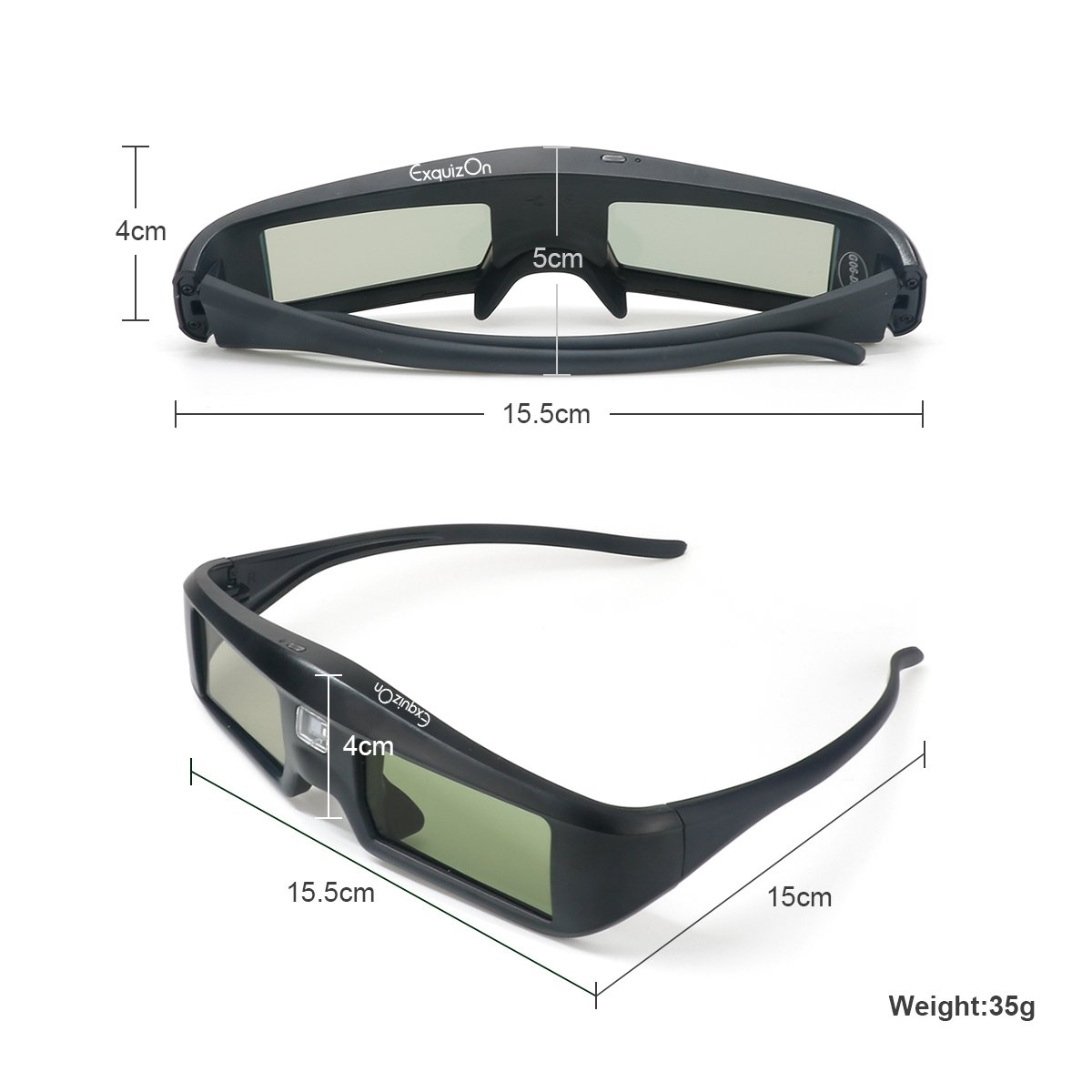 Exquizon 2 Packs Ultra-Clear HD 96-144Hz DLP LINK 3D Active Rechargeable Shutter Glasses for All 3D DLP Projectors BenQ, Optoma, Dell, Mitsubishi, Samsung, Acer, Vivitek, NEC, Sharp, ViewSonic & Endle