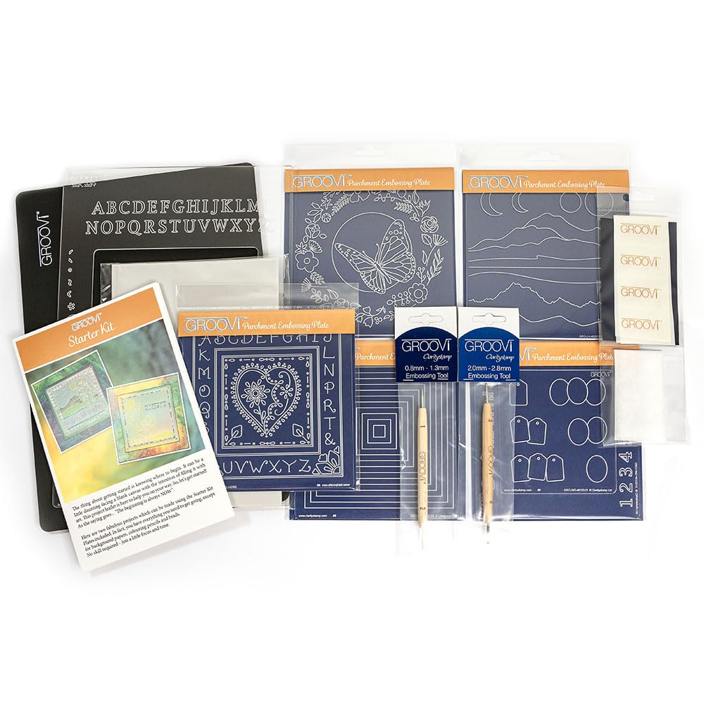 Claritystamp Groovi Plate Deluxe Starter Kit - Craft Kit for Relaxation & Creativity - Beginner & Intermediate - Parchment Craft Kit - Clarity Crafts - Pergamano - Groovi