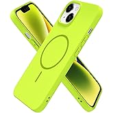 oakxco for iPhone 14 iPhone 13 Case Silicone Mag Safe, Magnetic Slim Thin Phone Case Compatible with Magsafe Wireless Charging, Cute Girly Bright Fluorescent Rubber for Women Girls, Lime Neon Green