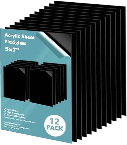 KINLINK 12x16 3mm Plexiglass Sheets For Laser Cutting Crafts KINLINK 12x16 Acrylic Sheets, 1/8inch (3mm) Black Plexiglass Sheets, Black Plasitc Board With Protective Paper For DIY Project, Craft, Picture Frames, Sign, Weding