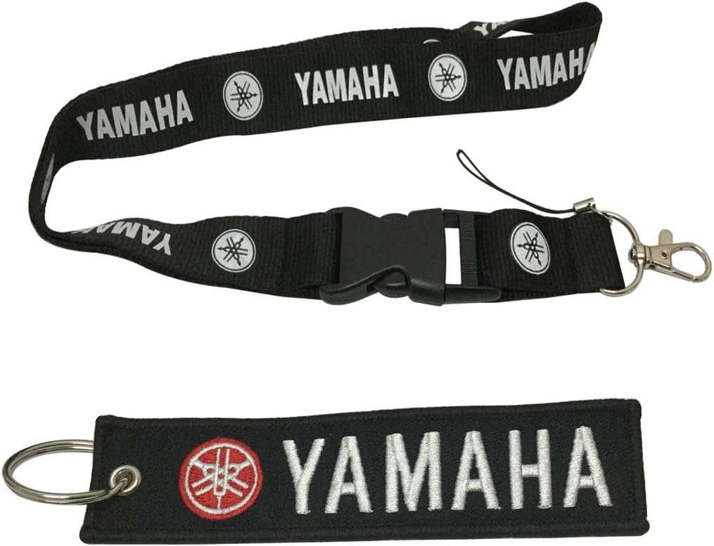 Ewein 1pc Black Lanyard + 1pc Tag Embroidered Keychain Motorcycle Superbike Scooter Car ATV UTV House Keys Chain Office ID Biker Accessories Works with (Yamaha)