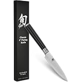 Shun Classic 4" Paring Knife, Handcrafted Japanese Vegetable & Fruit Knife, VG-MAX Core with Damascus Stainless Steel Claddin