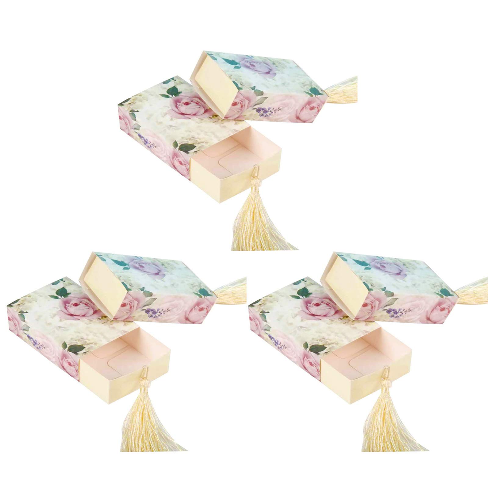 Allbusky 30PCS Floral Paper Candy Boxes, Drawer Shape Sweet Wedding Favour Boxes, Party Gift Boxes with Tassel