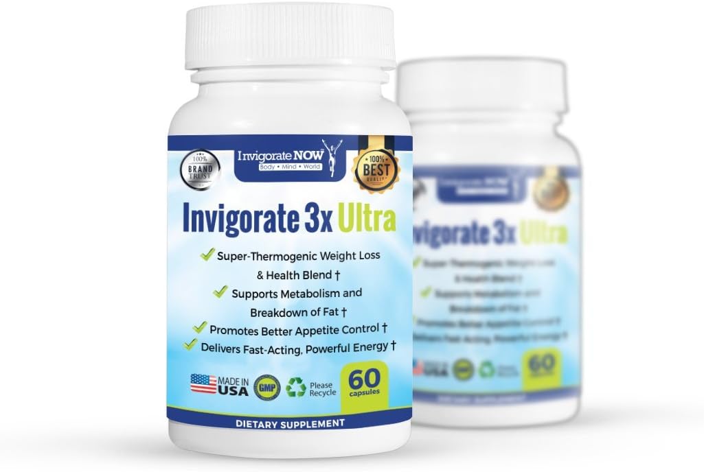Invigorate 3X Ultra - Burns Up to 30.1lbs in 90 Days with Diet - by InvigorateNOW - Natural Herbal Supplement, Clinically-Backed Appetite Suppressant with Phytosome & Chromium (60 Capsules) 2 Bottles