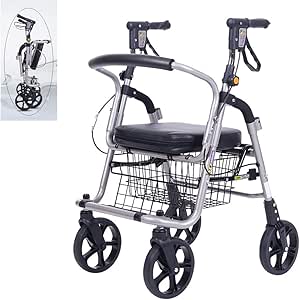 FAMLYJK Andador con Ruedas Plegable con Asiento, Silla de Transporte