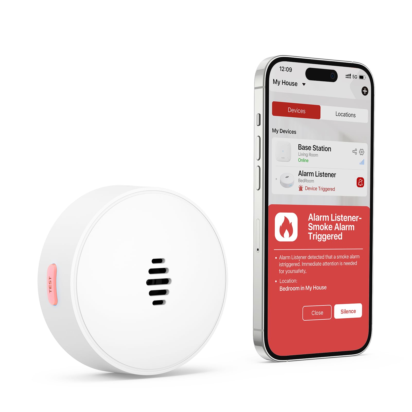 X-Sense Alarm Listener SAL100 with Voice Location, Real-Time Notifications, Alarm Smoke and CO Listener, Works with All Smoke Detectors and Carbon Monoxide Detectors, 1 Listener