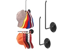 Letohoumia Hat Rack for Wall 2 Pack, Stainless Steel Adhesive Hat Hanger Hooks Holder for Baseball Caps, Multi-Purpose Strong Hook Organizer Can Hold More Than 10 Hats for Door/Closet