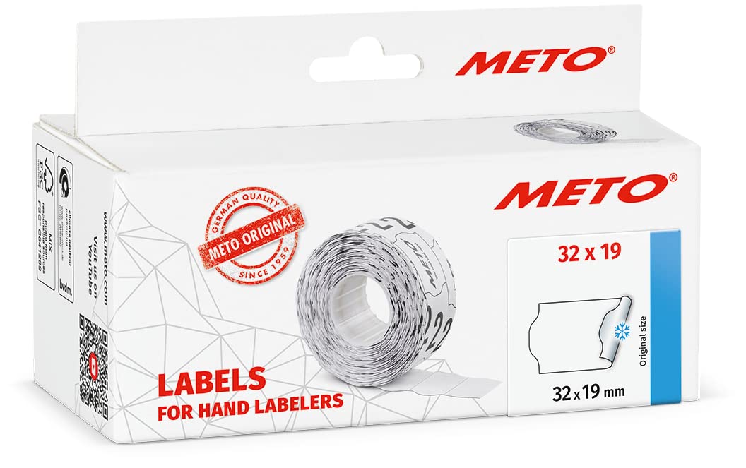 Meto Labels for Hand Labelers (32×19 mm, Two-line, 5,000 Labels, White, Multifunctional Permanent and deep-Freeze, for Meto, Contact, Sato, Avery, Tovel, Samark etc.)
