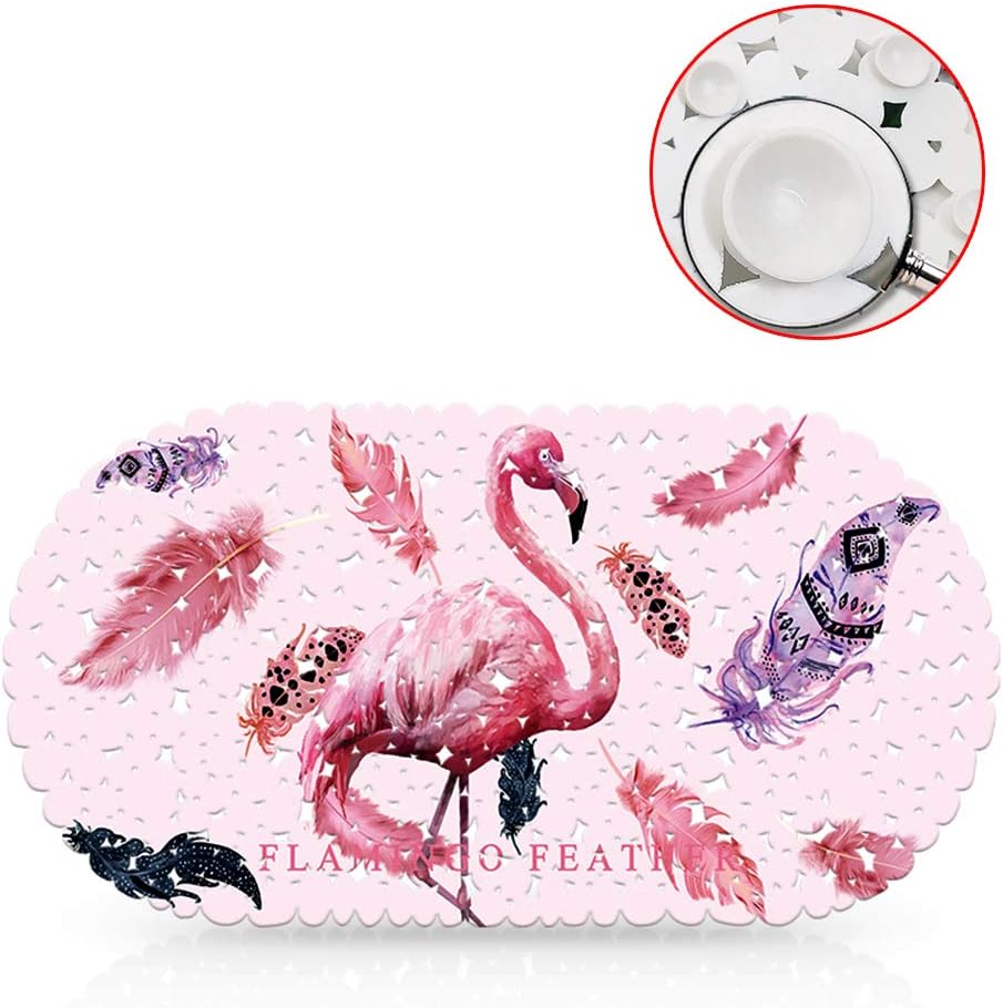 NewTsie Non Slip Bath Mat Shower Mat, Non Skid Durable Anti-Bacterial Shower Mat Bathtub Mat with Strong Suckers for Bathroom. 35 * 69cm (Flamingo)