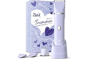 RISINA Bikini Trimmer for Women - Painless Electric Razors for Silk Skin,Cordless Body Shaver for Trip,Replaceable Lady Facial Razor, IPX7 Waterproof&Easy Cleaning, Ceramic Blade, USB Charge Dock Purple