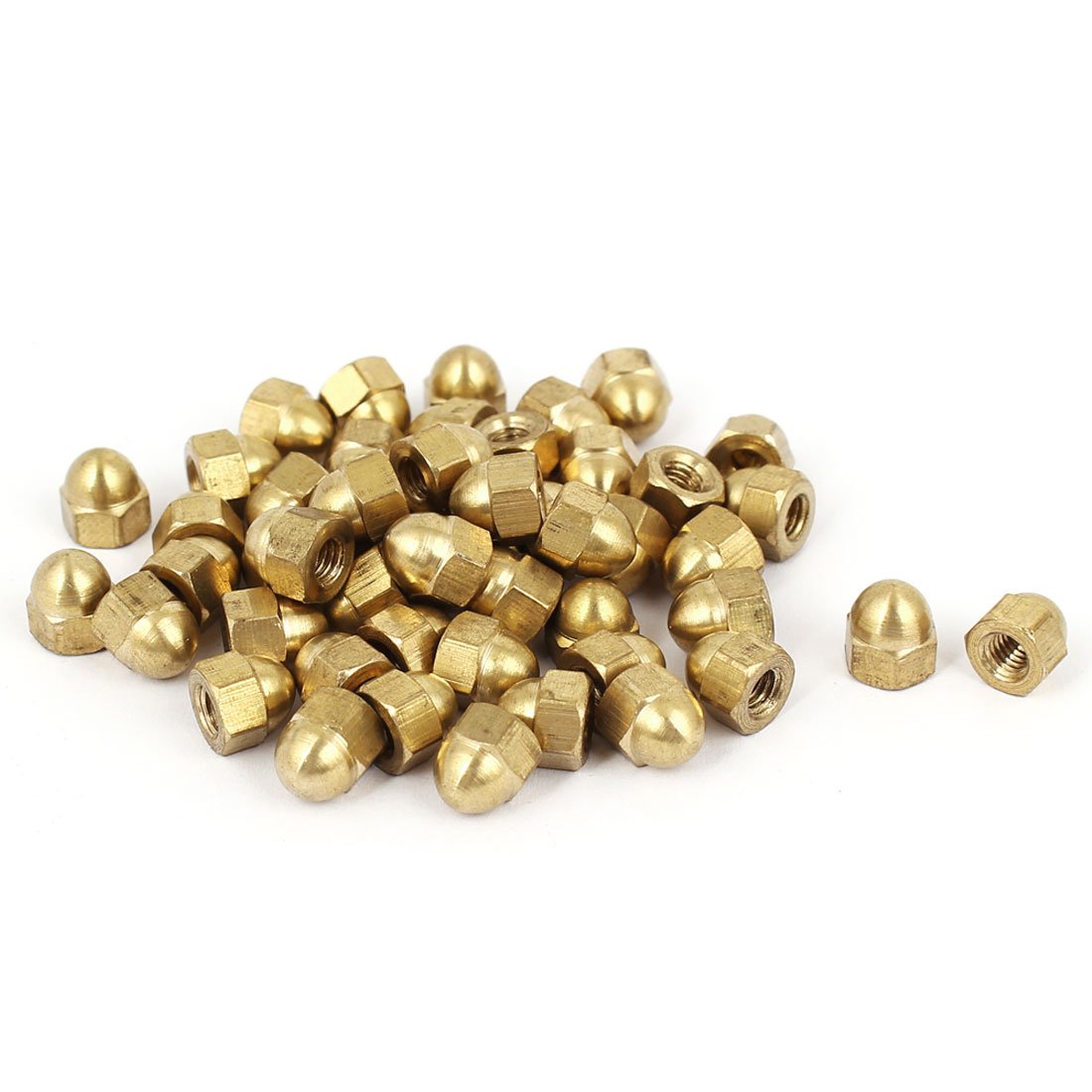 Sourcingmap Acorn Hex Cap Nuts - 50Pcs M4 Dome Nuts Brass Hexagon Decorative Cap Nut for Screws Bolts Brass Tone