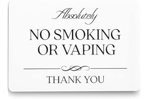 GLOBE ROCKET Absolutely No Smoking or Vaping Sign (White Acrylic 5 x 3.5 in) - No Smoking Sign for Business or Home - Airbnb Essentials for Hosts - Airbnb, Vrbo and Short Term Rental Signs