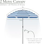 CHRISTOW Beach Umbrella 2m Tilting Parasol UV 30+ with Bag Blue Striped view 3