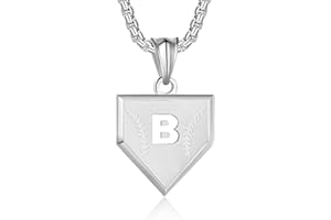 SENRAN Initial A-Z Necklace for Boys Stainless Steel Letter Shield Pendant Box Chain 22+2 inch Inspirational Baseball Home Plate Necklace Baseball Jewelry Gift for Men