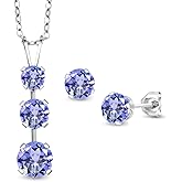 Gem Stone King 925 Sterling Silver Blue Tanzanite Pendant and Earrings Jewelry Set For Women (2.58 Cttw, Gemstone December Birthstone, with 18 Inch Chain)