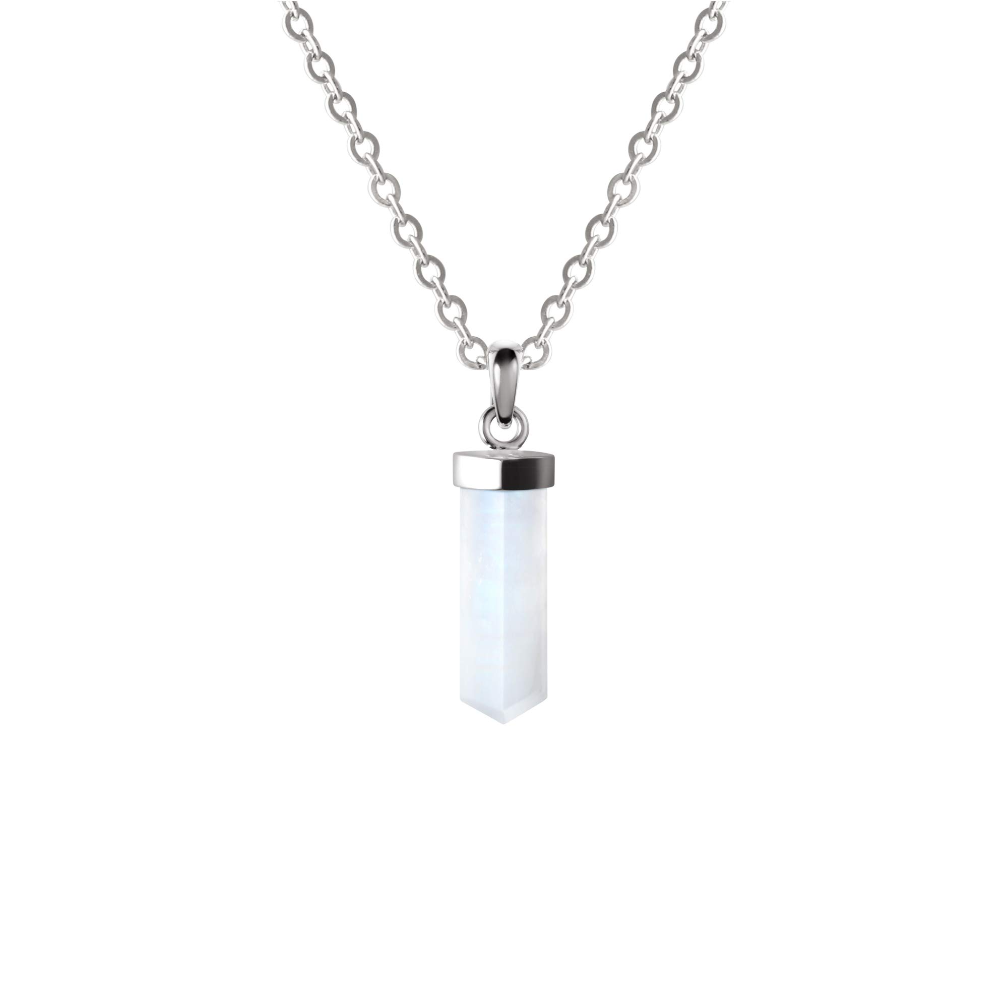 Franki Baker Dainty Natural Rainbow Moonstone Pencil Pendant On Sterling Silver. Gemstone Grade: A+ Length 50cm