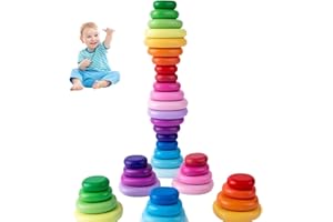 20 Pcs Wooden Stacking Blocks,Sensory Toddler Sorting Stacking Rocks Stones Learning Toys, Building Blocks Game for Kids 3-6 