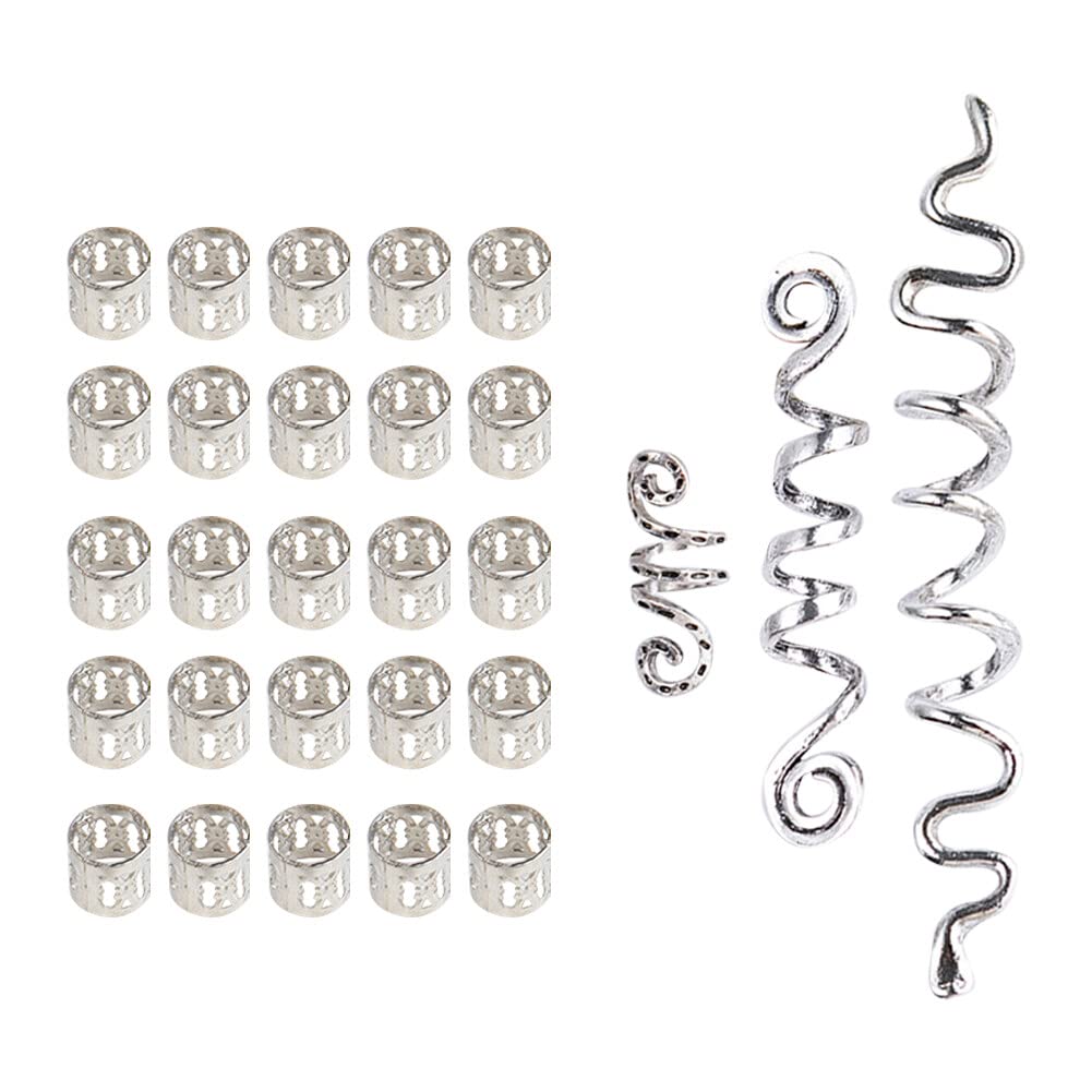 LICHENGTAI 28 Pieces Dreadlocks Jewelry Hair Spiral Clips, Hair Dreadlocks Accessories, Metal Cuffs Hair Braiding Beads, Adjustable Hair Jewelry Braids Accessories for Women Men Braids Decoration