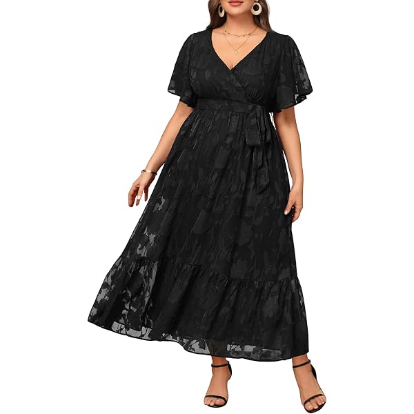 plus size black dress for wedding guest Women Formal Evening Party Long Lace Chiffon Perfect for bridesmaids Plus Size Long Sleeve Black