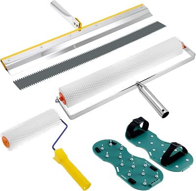 QWORK Self-Levelling Cement Tool Kit Roller Spike Shoes Scraper Epoxy Floor