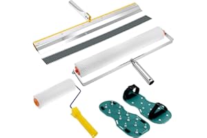 QWORK Self-Levelling Cement Tool Kit, Floor Construction Roller Spike Shoes, Epoxy Floor Paint Tool, Stainless Steel Scraper Self-Leveling Rake