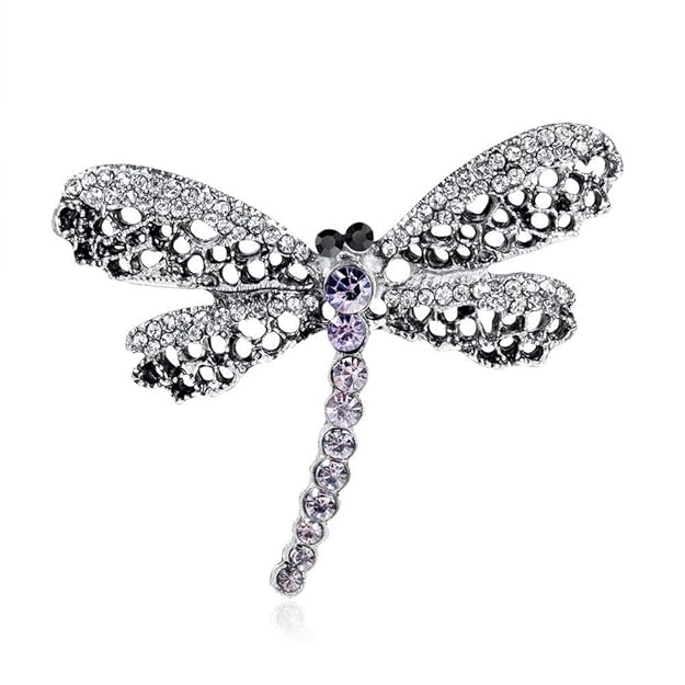 DPAHP Silber Zarte Strass Libelle Brosche Insektenstift Legierungsüberzug Diamant Kristall Broschen und Pins für Frauen Gesch