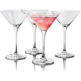 FAWLES Crystal Martini Glasses Set of 4, 9 Ounce V-Shape Straight-stemmed Classic Clear Cocktail Glasses Set, Wine Gift for E
