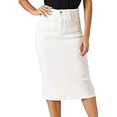 Allegra K Casual Denim Skirt for Women's High Waist Split Back Pockets Midi Jean Skirts