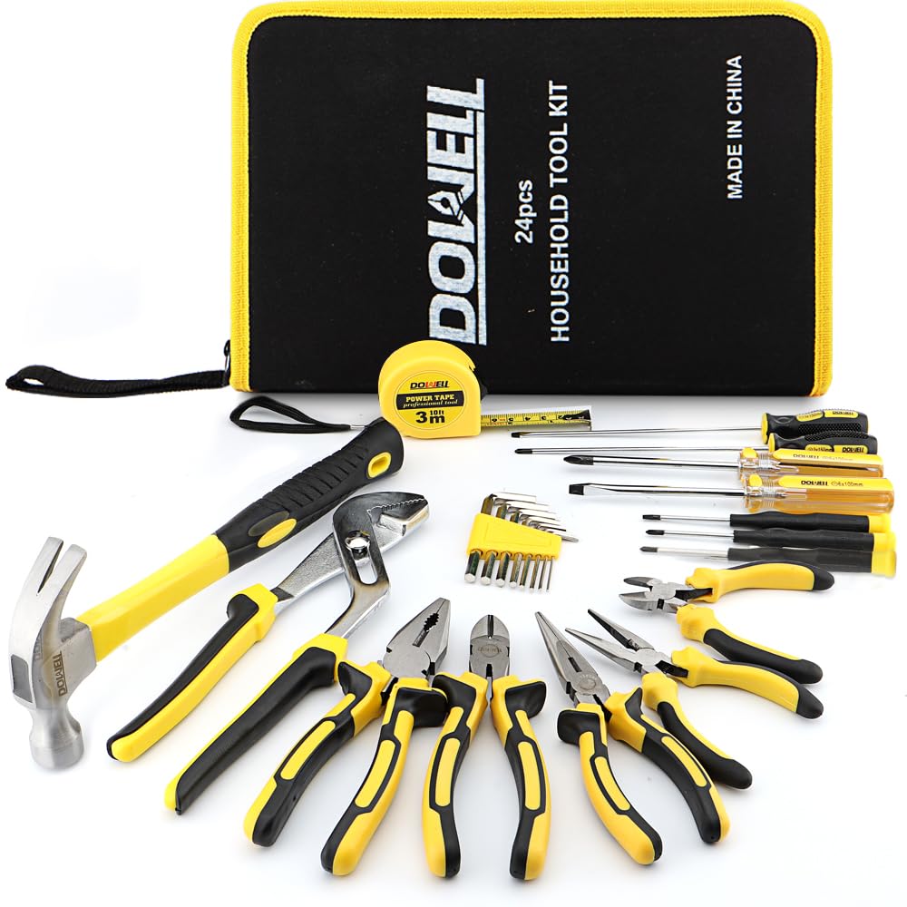 DOWELL Tool Set 24-Pieces Homeowner Home Repair Hand Tool Kit with Portable Tool Bag