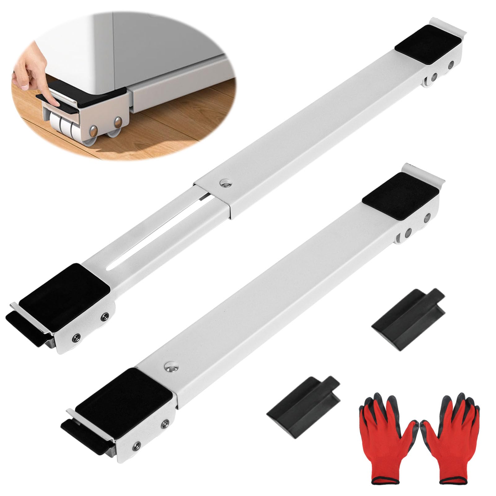 Appliance Wheels by Poweka Washing Machine Rollers,Furniture Rollers with Brake,Extendable 18-28 inches,300KG Load Bearing for Refrigerator/Sofa,White