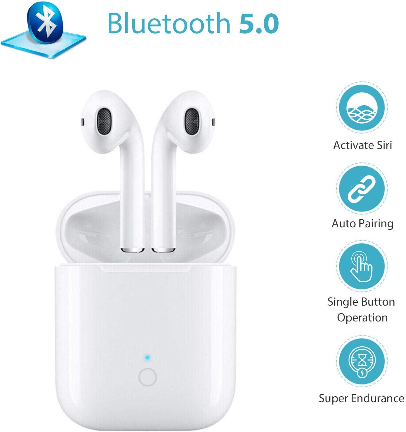 Bluetooth Headset 5.0,Wireless Bluetooth Headset, Wireless Touch Bluetooth Headset, with Hi-Fi Stereo, binaural Automatic Call Pairing, for Apple Airpods Android iPhone