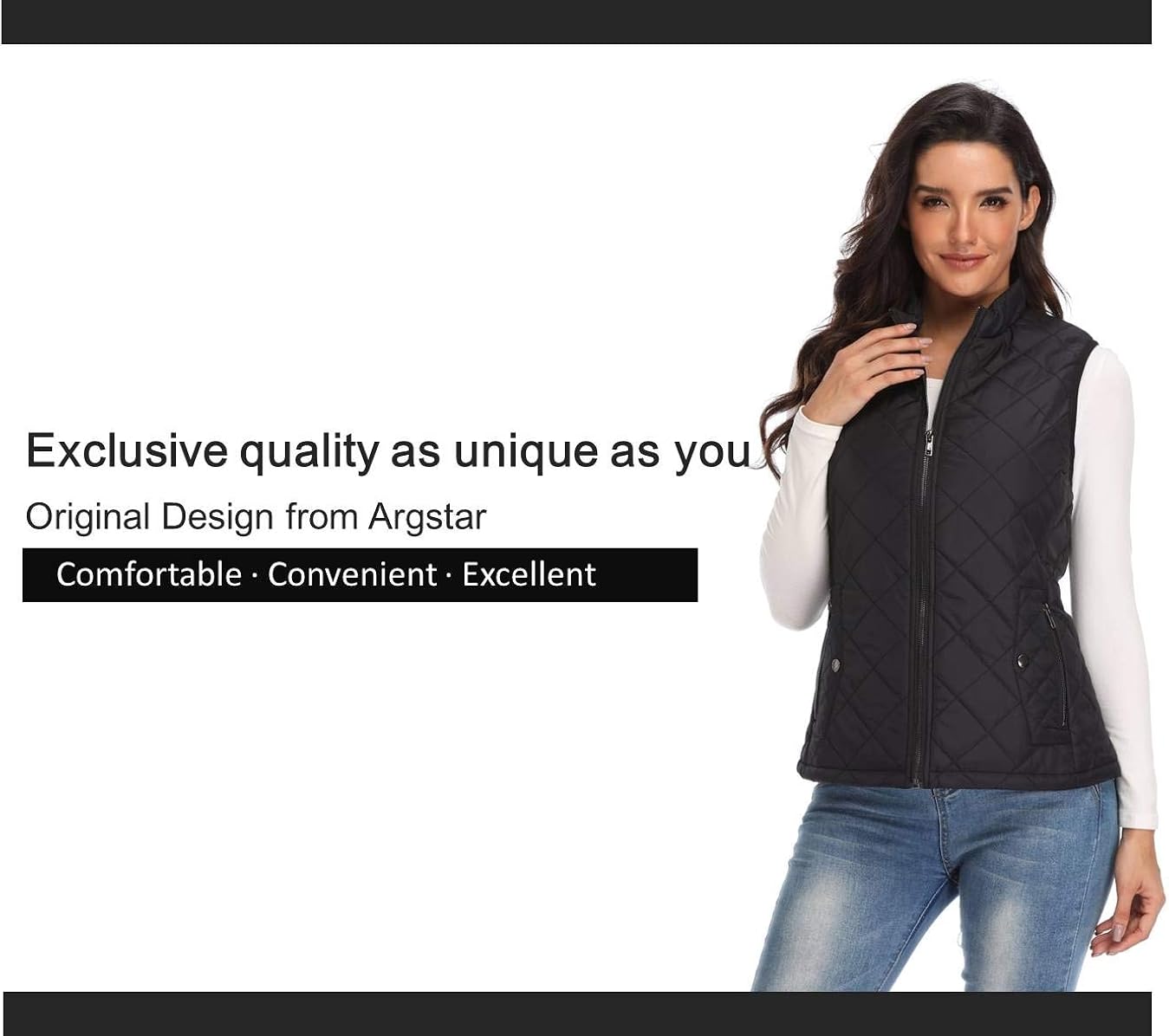Argstar Lightweight Stand Collar Zip Pockets Gilet Quilted Puffy Vest for Women at  Women's Coats Shop
