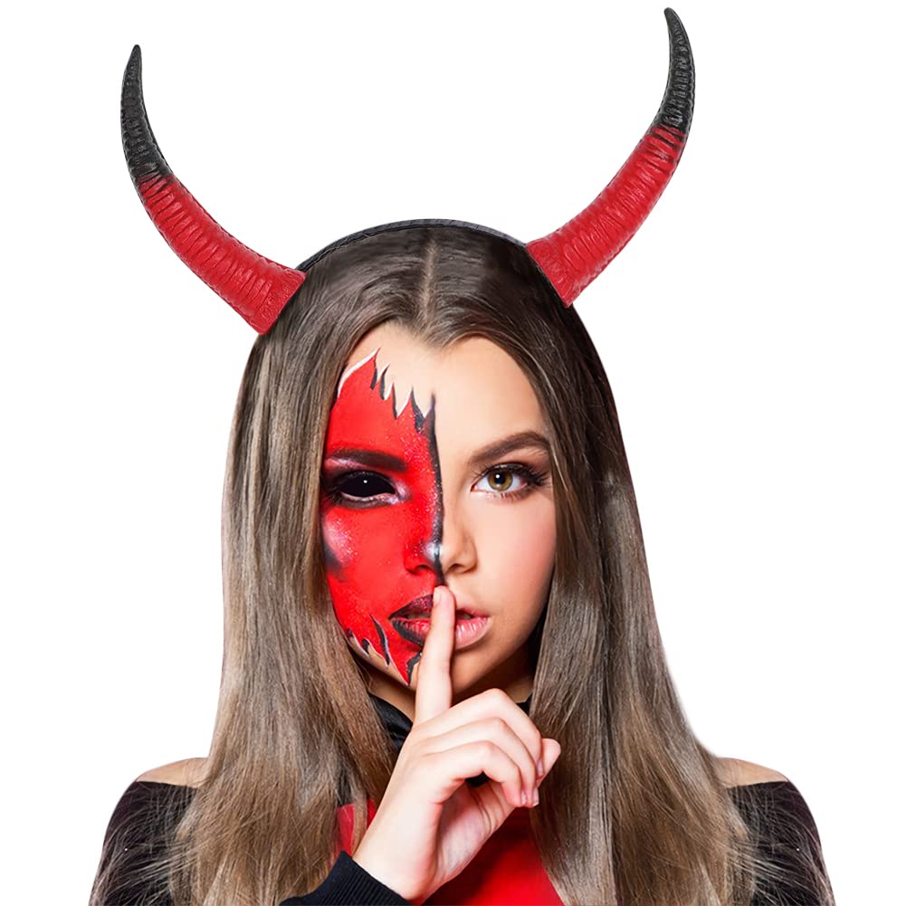 Ox Horn Headband Devil Black Devil Horns Headband for Women Halloween Demon Horn Headband Red and Black Devil Horns Headband Gothic Headband Animal Headdress for Cosplay Carnival Headdress Party