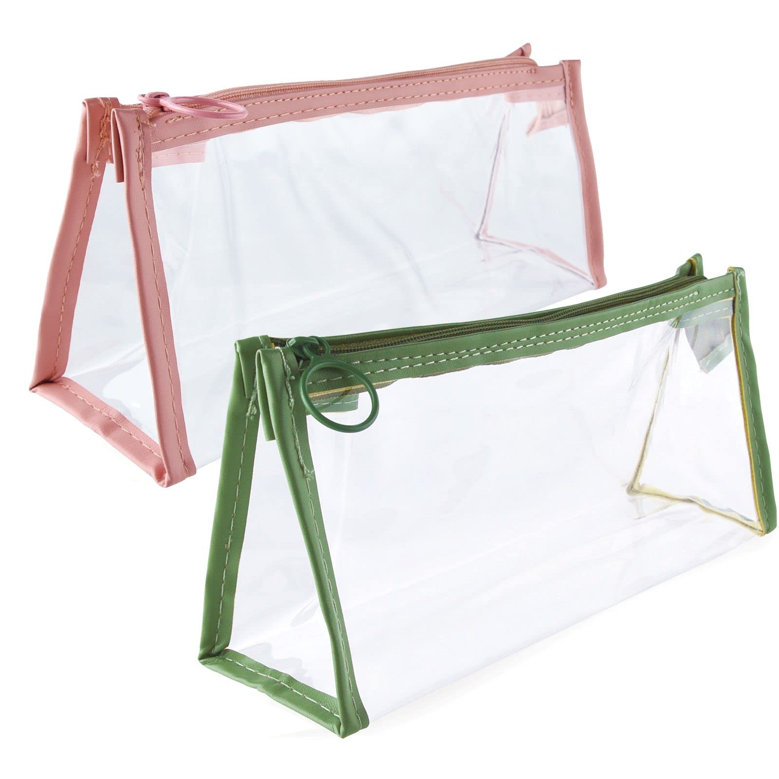 Astaron 2 Pcs Clear Pencil Case - Large Capacity Transparent Pen Box for Exams, Students, Travel and Cosmetic Storage with Zipper