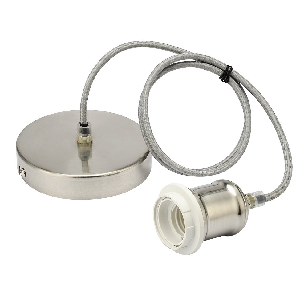JIAHUA Braided Flex Lamp Holder, Suspended Pendant Light Fitting E27 Lamp Holder Satin Ceiling Rose-Satin Nickle