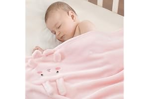 BABYHUGGLE Baby Blanket, Foldable Rabbit Shape Plush Blanket, Super Soft Warm Breathable Receiving Blankets Newborn Nursery Swaddle Blankets Gifts for Crib Stroller Baby Boys Girls Birthday Baby Shower