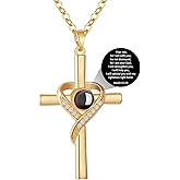 Avotto Cross Necklace with Bible Verse for Women Projection Necklace 18+2 Inches Chain Religious Spiritual Jewelry Baptism First Communion Confirmation Gifts