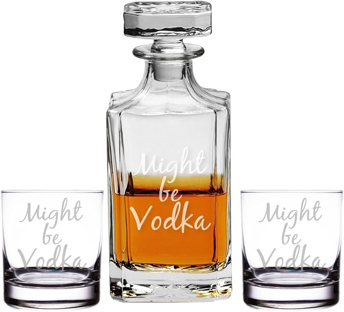 Might Be Vodka Engraved Decanter and Rocks Glasses, Set of