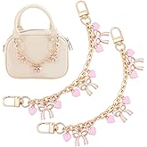 Beebeecraft 2Pcs Bow Purse Chain Strap Gold Bowknot Purse Charm 7.9 Inch Decorative Bag Extender Chain Strap Replacement with Enamel Pink Bowknot for Handbags Clutch Crossbody Shoulder Bags Wallets