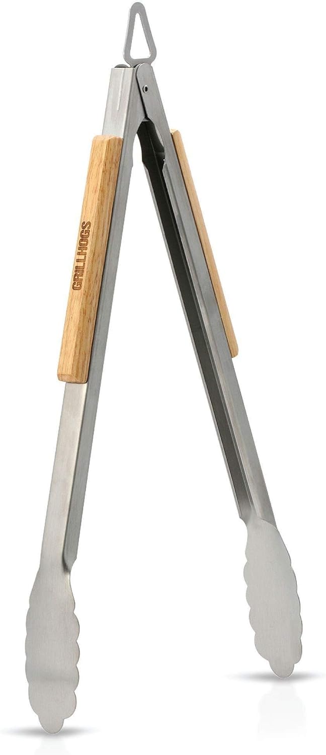 GRILLHOGS Dropkick Your Old Tongs, 16-Inch Barbecue Tongs are The Only Equipment That Can Handle Your Massive Meat, Stainless Steel + Oak Wood BBQ Tongs, Premium Grill Tongs : Garden & Outdoor