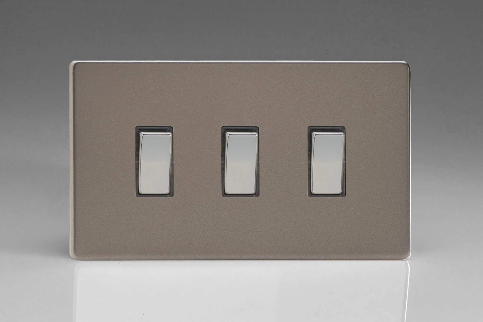 Varilight 3-Gang 10A 1- or 2-Way Rocker Light Switch (Twin Plate) Pewter XDR93S
