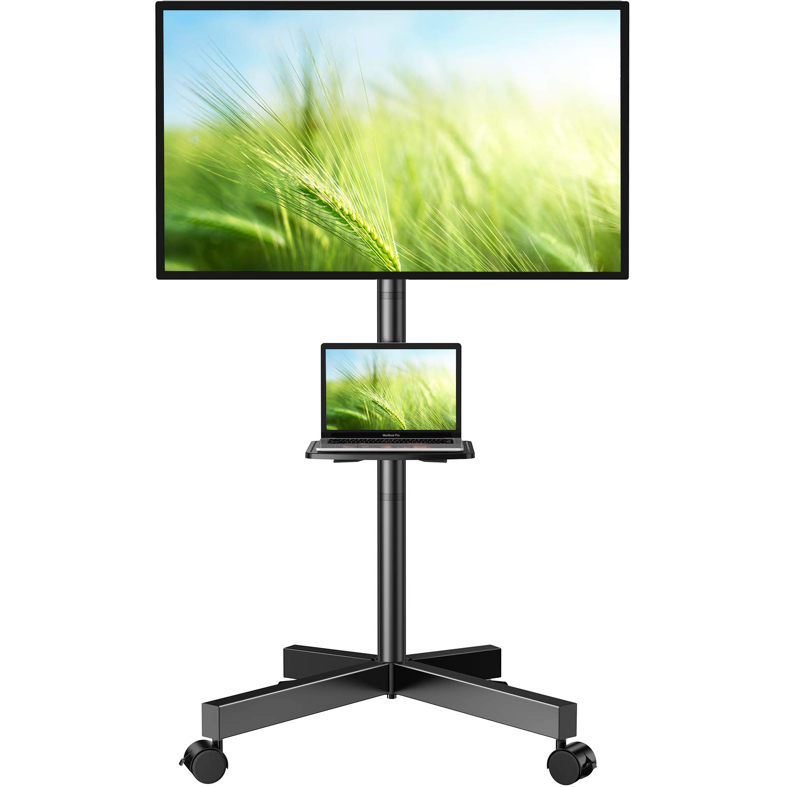 PERLESMITH Mobile TV Cart for 23-55 Inch LCD LED Flat Panel Screen TV Max VESA 400x400 Tilting Portable TV Stand with Height Adjustable Laptop Shelf Rolling Floor TV Stand Holds up to 88Lbs (PSTVMC06)
