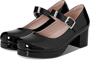 femflame Women's Low Chunky Heel Mary Jane Pumps Ankle Buckle Strap Sweet Round Toe Dress Shoes JK Cosplay Uniform Dress Shoes