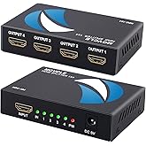 Movcle HDMI Splitter 1 in 4 out Full Ultra HD 1080P 4K/2K 1X4 Port Box Hub with US Adapter v1.4 Powered Certified for 3D Support